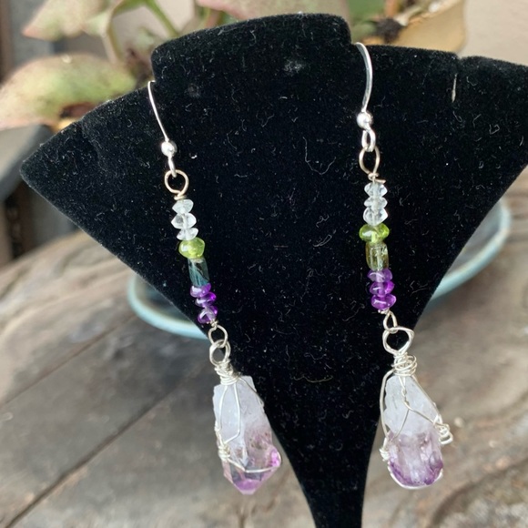 Amethyst Crystal & Bead Earrings - Picture 6 of 16
